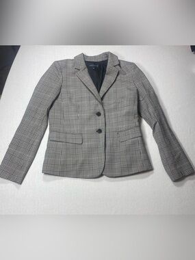 Lafayette 148 New York Black and White Houndstooth Glen Plaid Tailored Blazer